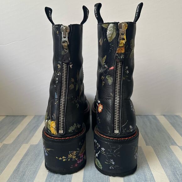 R13 Rocker Chic Double Stack Platform Boots US 8 EU 38 Black w/ Floral Design - Picture 10 of 13